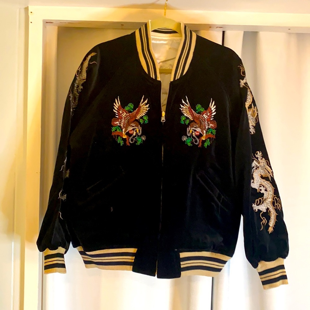 Reversible satin/velvet Japanese Bomber jacket